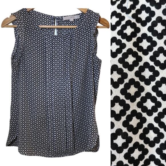 LOFT Sleeveless Geometric Print Blouse Black White Small Petite - Picture 1 of 5